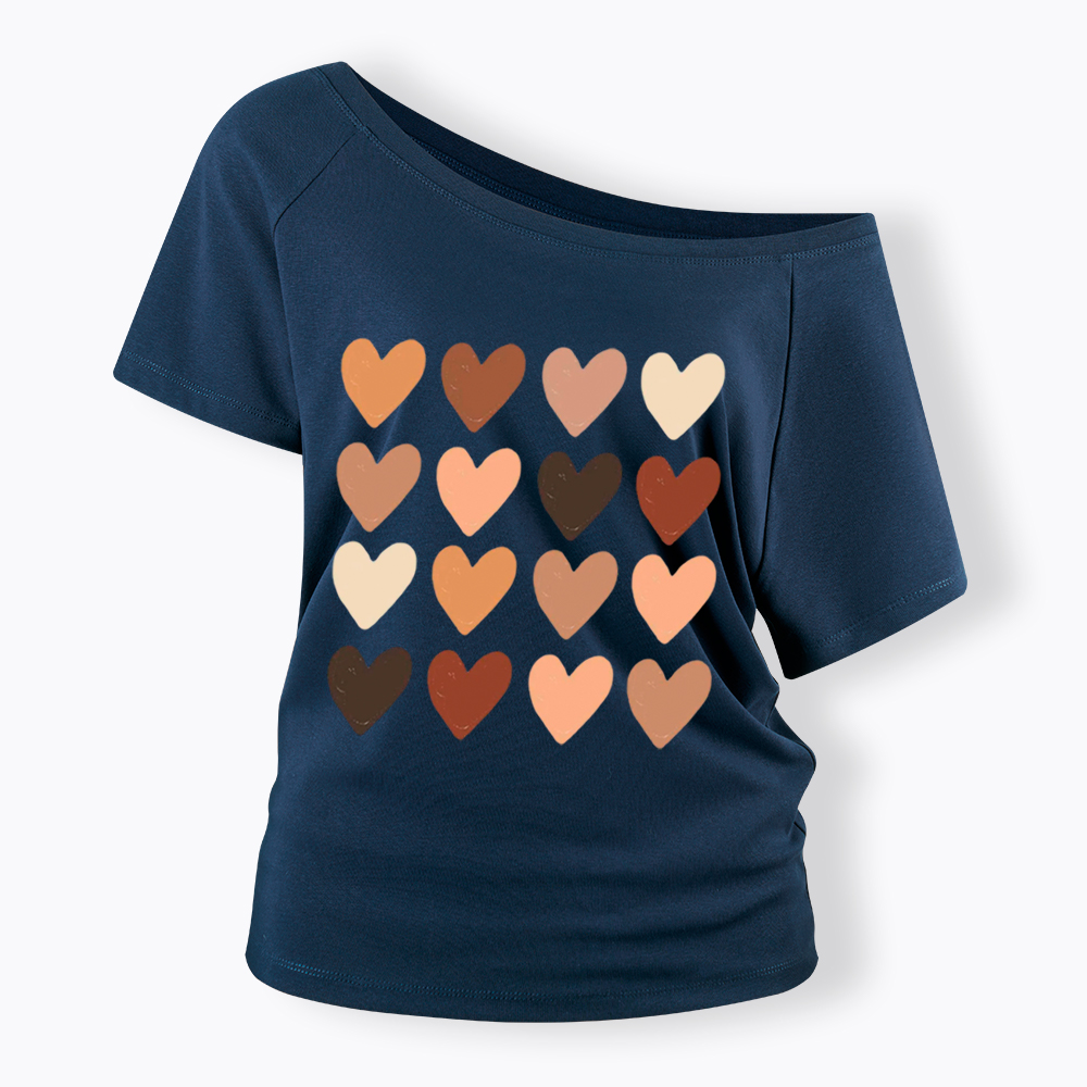 Skin Tone Hearts Racial Equality Off Shoulder T-shirt