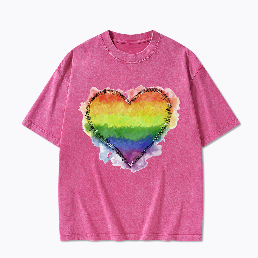 Rainbow Heart Washed T-Shirt