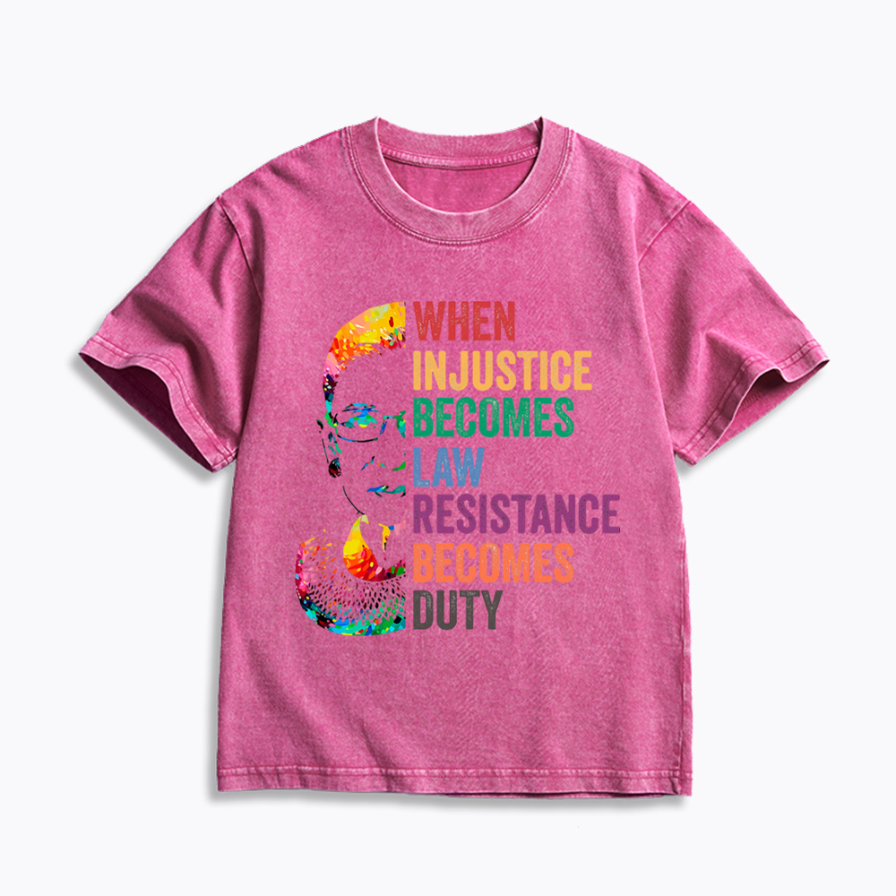 RBG When Injustice Becomes Law Resistance Becomes Duty Kids Washed T-Shirt