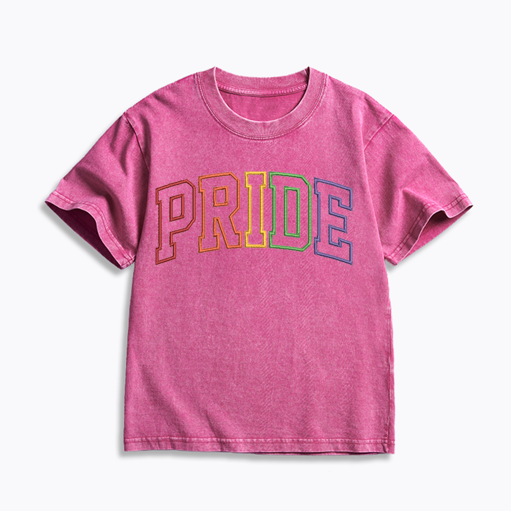 Embroidered Pride Kids Washed T-Shirt 