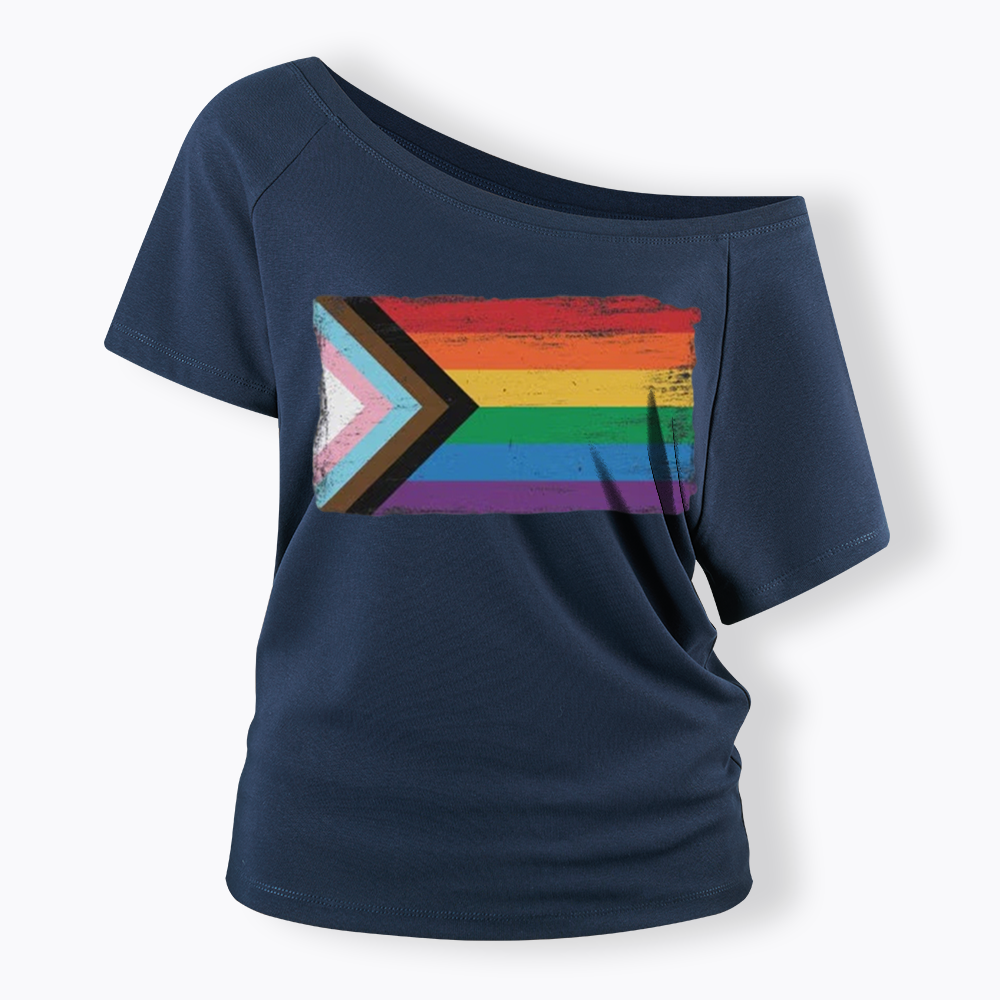 Progress Pride Flag Off Shoulder T-shirt