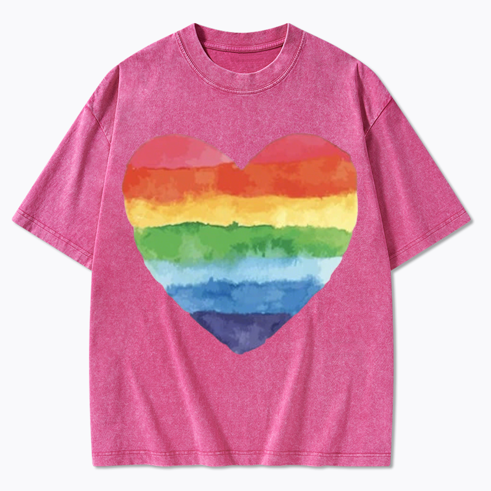 Watercolor Rainbow Heart Washed T-Shirt