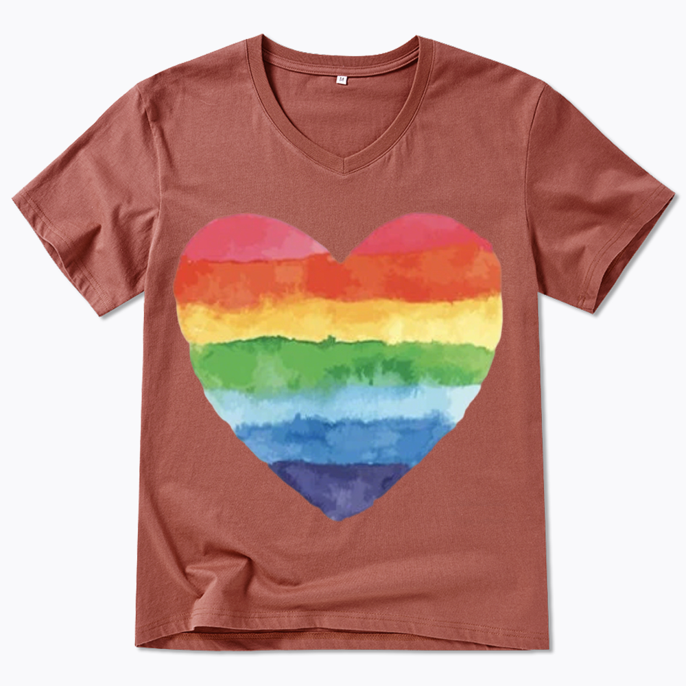 Watercolor Rainbow Heart V-Neck Classic T-Shirt