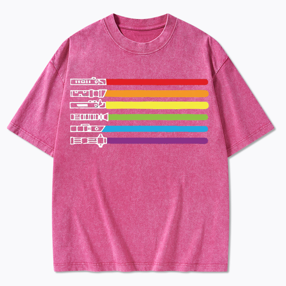Rainbow Lightsaber Washed T-Shirt