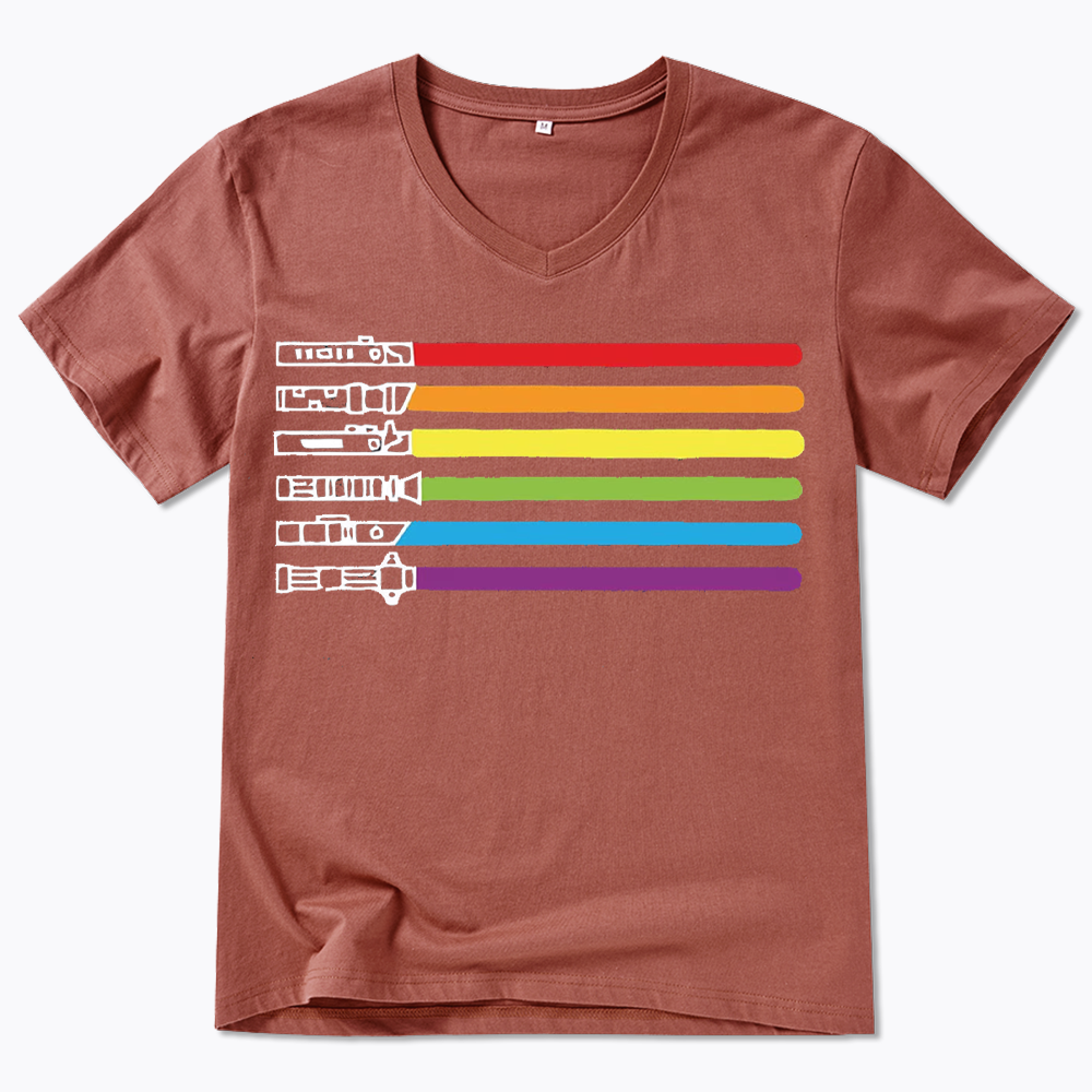Rainbow Lightsaber V-Neck Classic T-Shirt