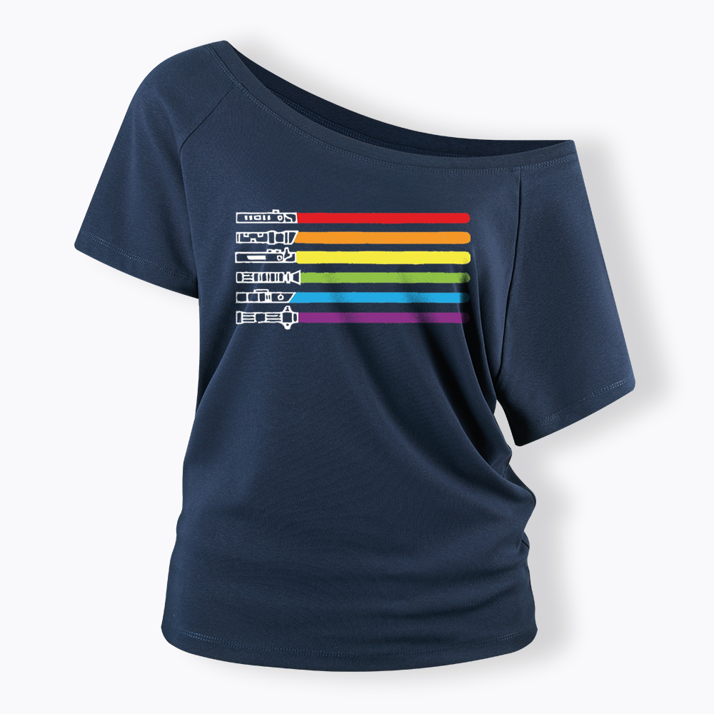 Rainbow Lightsaber Off Shoulder T-shirt