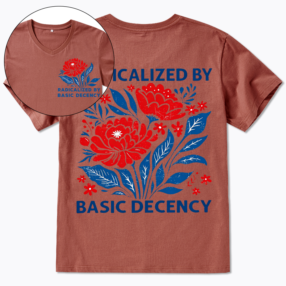 Radicalized by Basic Decency, Floral Graphic V-Neck Classic T-Shirt