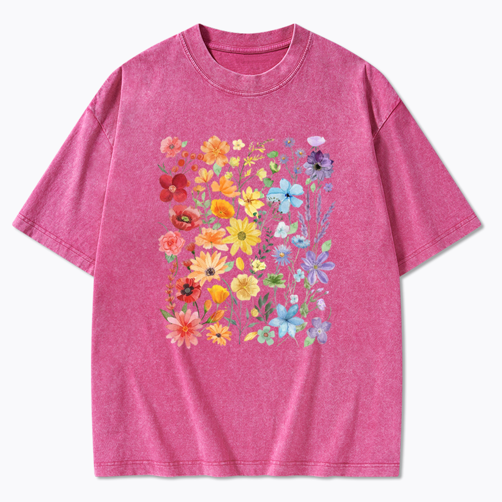 Rainbow Flowers Washed T-Shirt