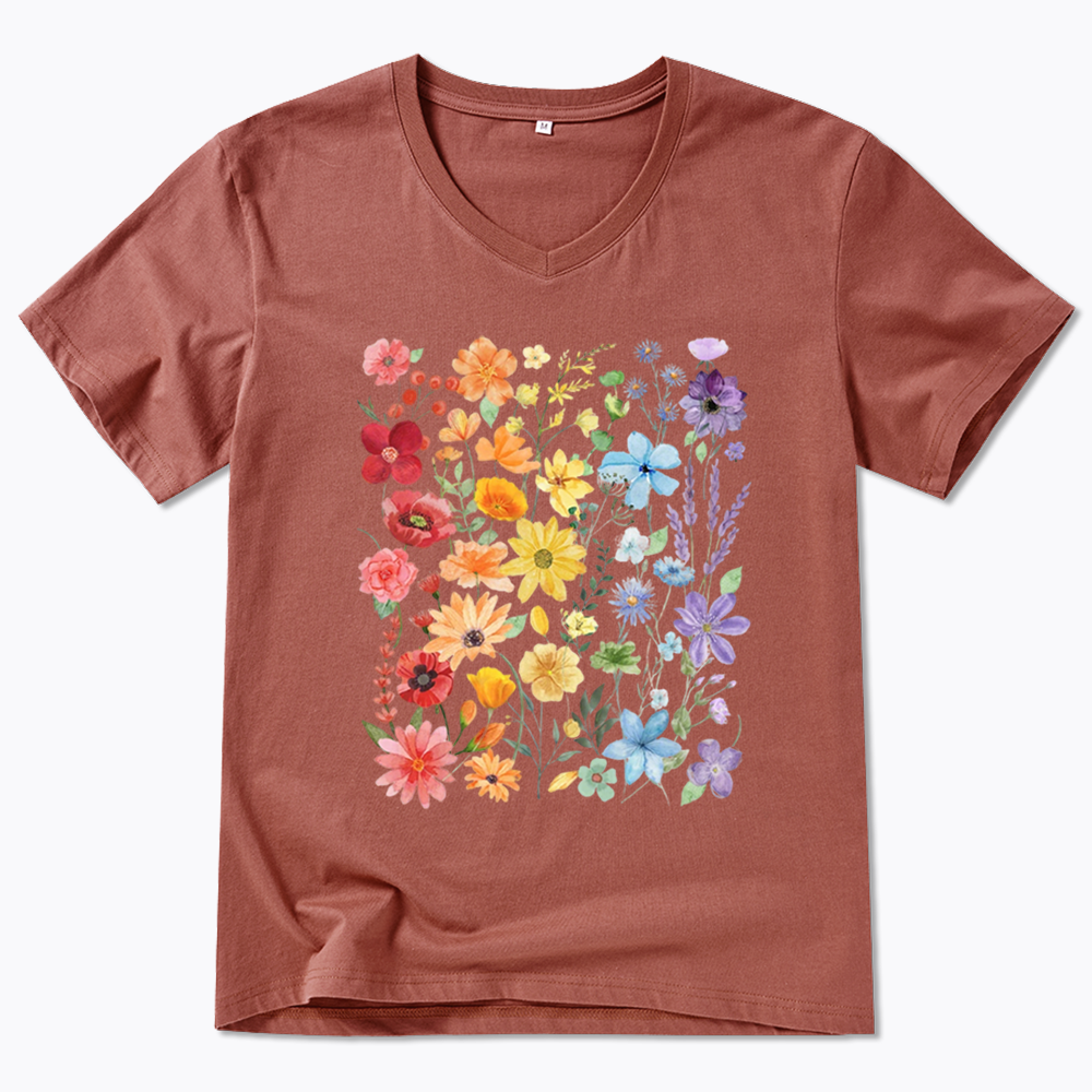 Rainbow Flowers V-Neck Classic T-Shirt