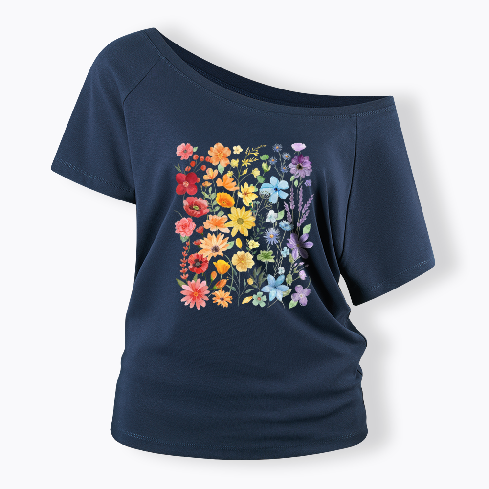 Rainbow Flowers Off Shoulder T-shirt