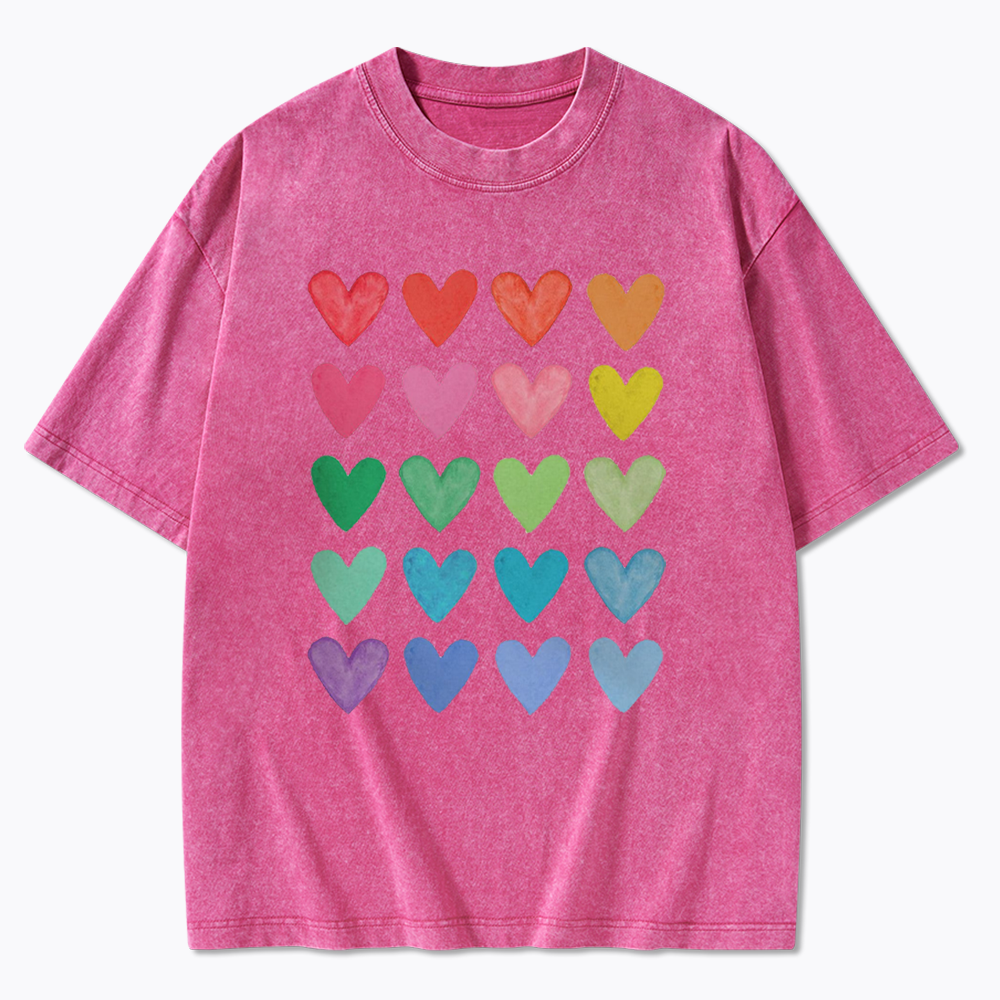 Rainbow Hearts Washed T-Shirt