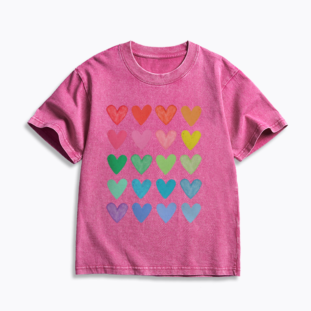Rainbow Hearts Kids Washed T-Shirt