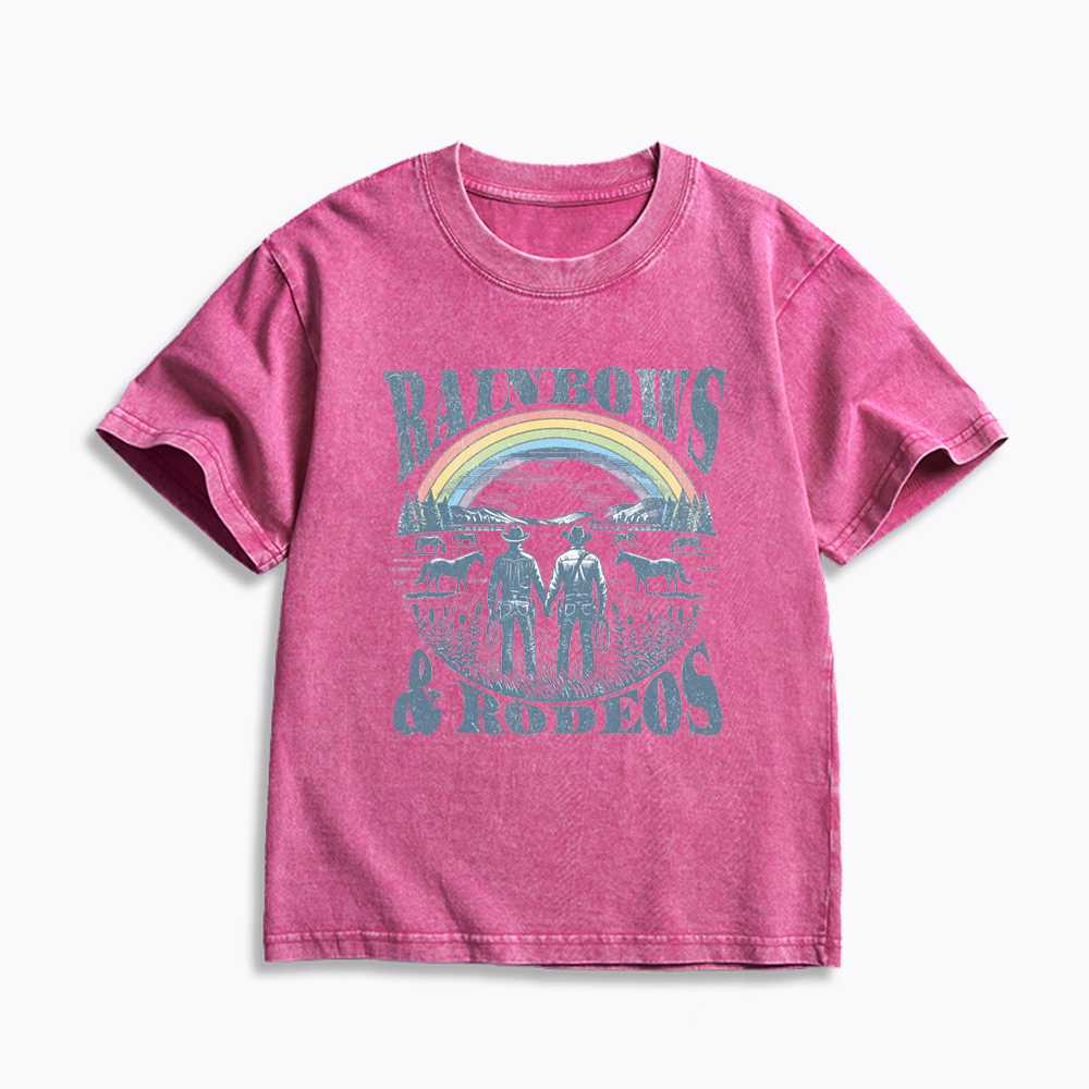 Rainbows Rodeo Kids Washed T-Shirt 