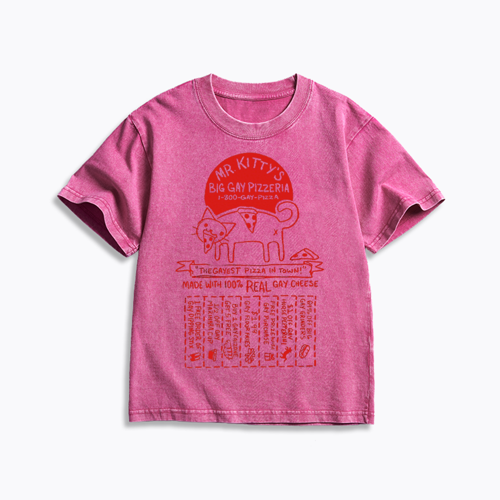 MR. KITTY’S BIG PIZZERIA Kids Washed T-Shirt