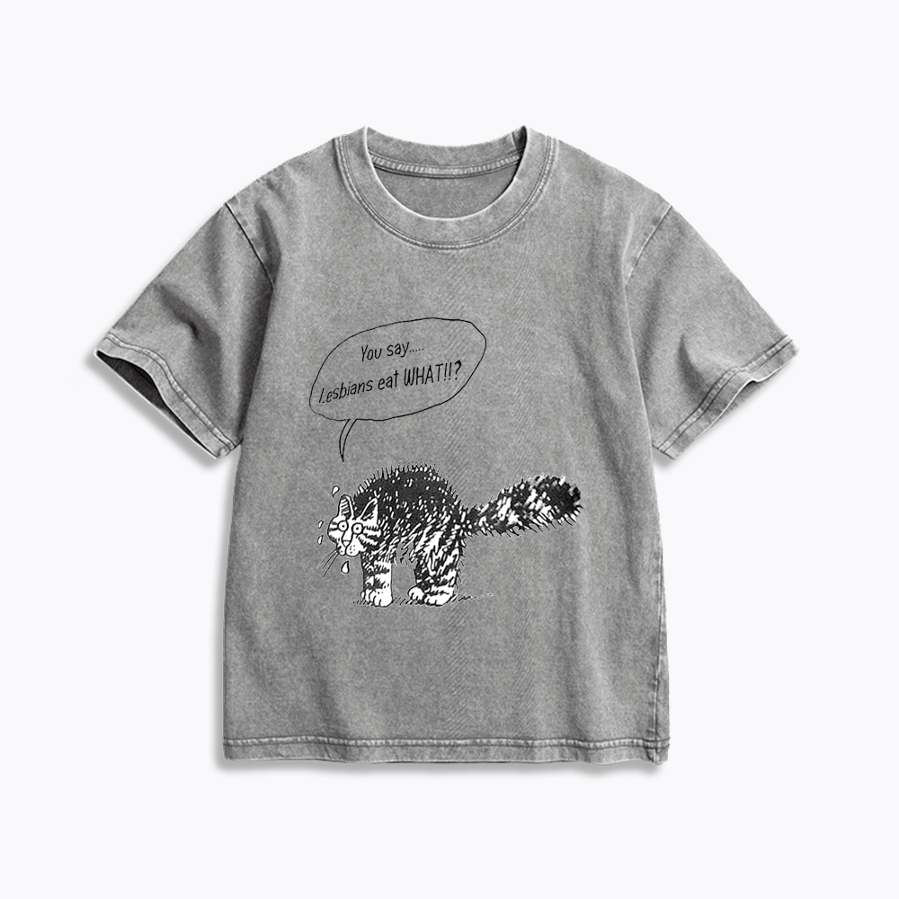 Cartoon Cat Kids Washed T-Shirt