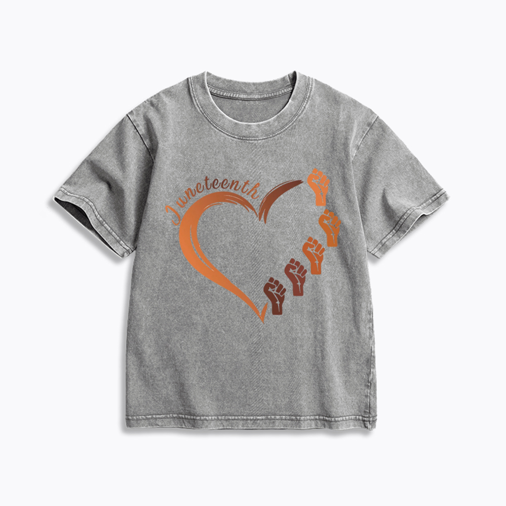 Juneteenth Heart Black Pride Kids Washed T-Shirt