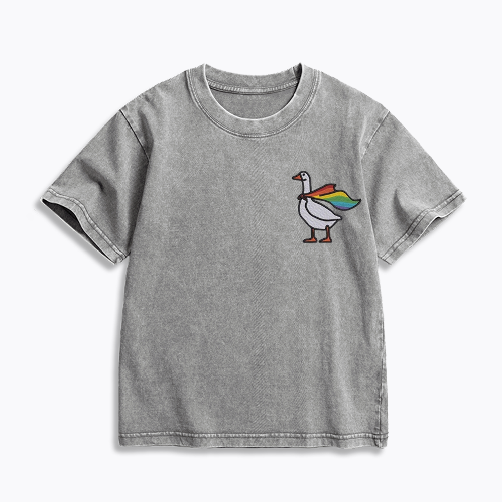 Rainbow Goose LGBTQ Kids Washed T-Shirt