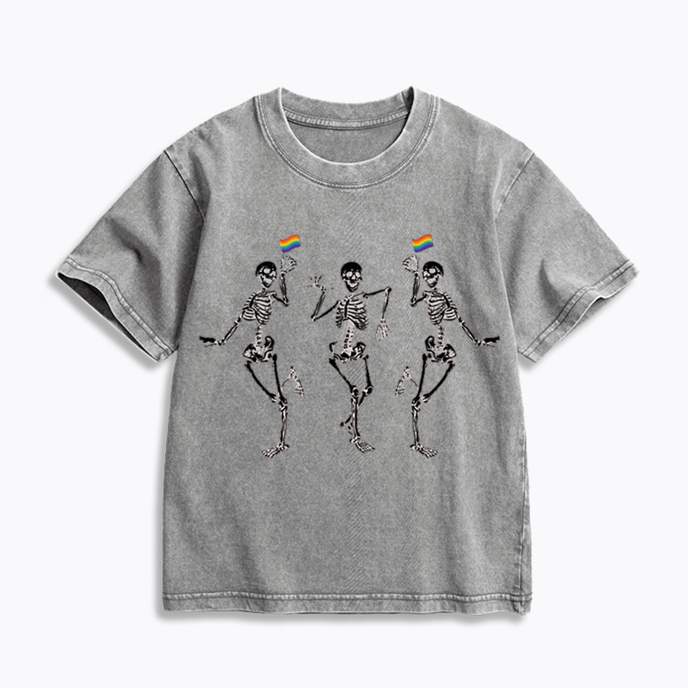 pride dancing skeleton Kids Washed T-Shirt