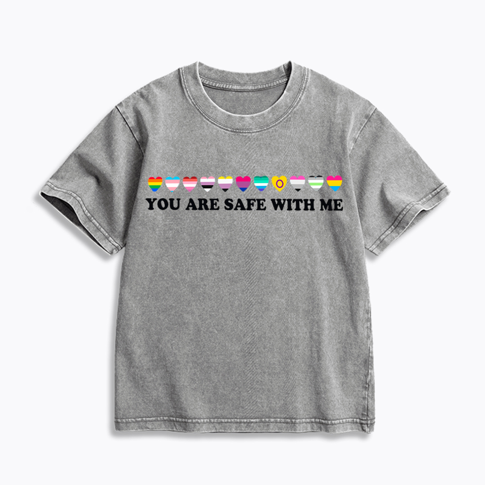 You Are Safe With Me Kids Washed T-Shirt