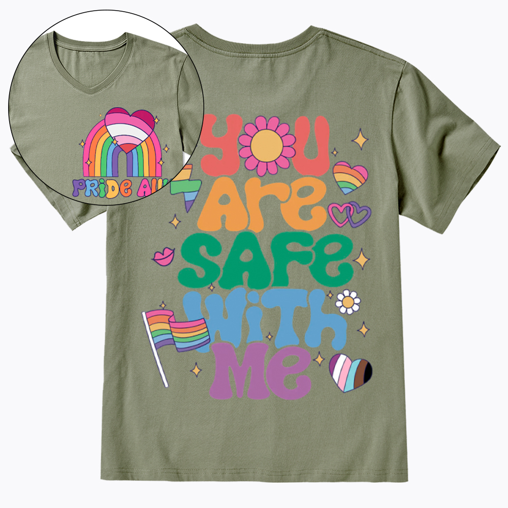 You Are Safe With Me Pride Ally V-Neck Classic T-Shirt