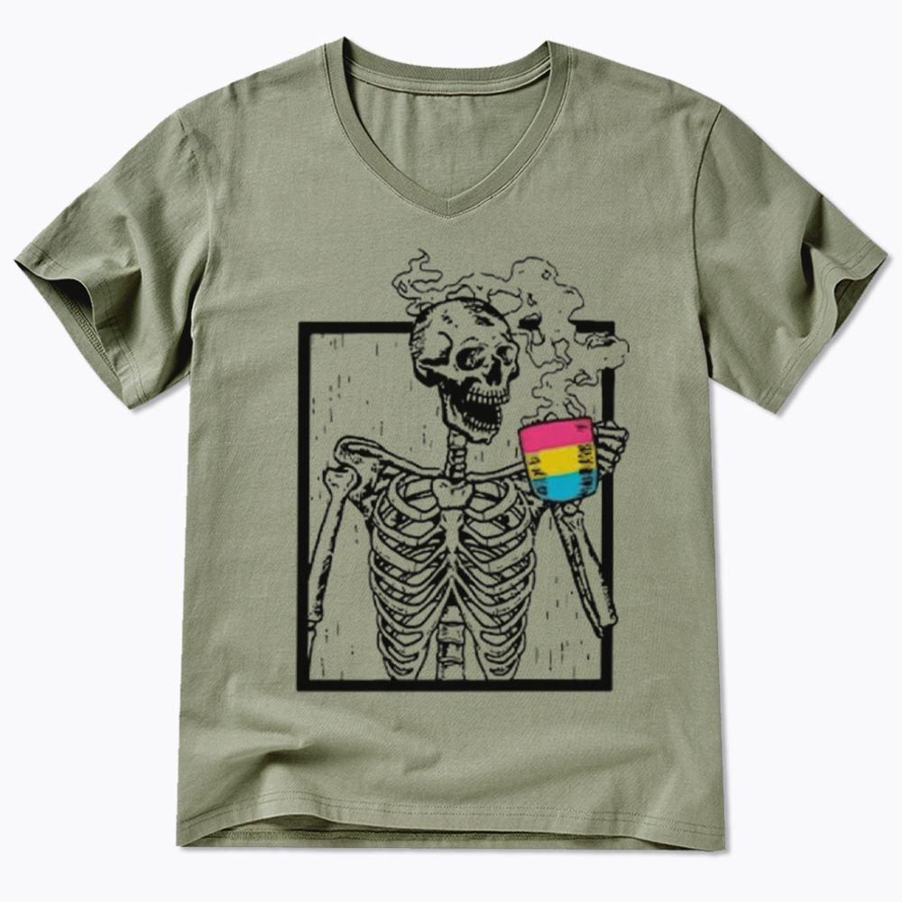 Pansexual Skeleton Drinking Coffee V-Neck Classic T-Shirt