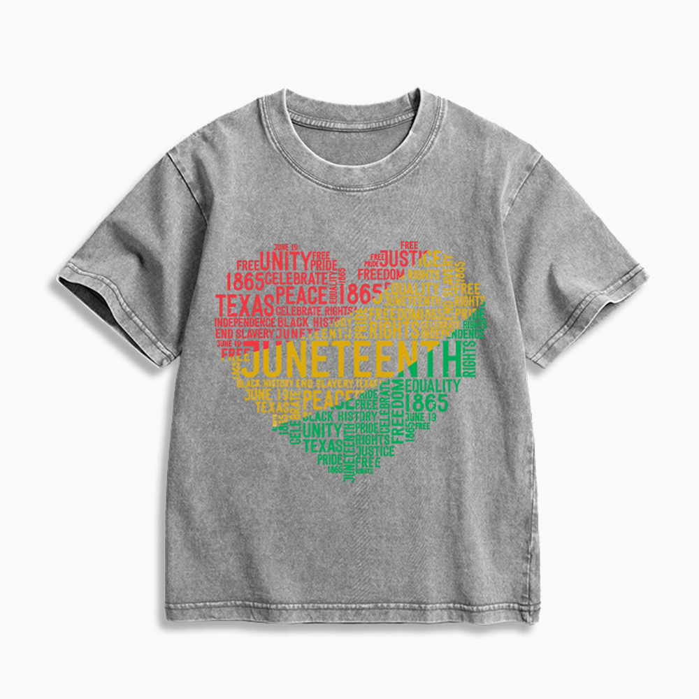 Juneteenth Heart Black History Kids Washed T-Shirt