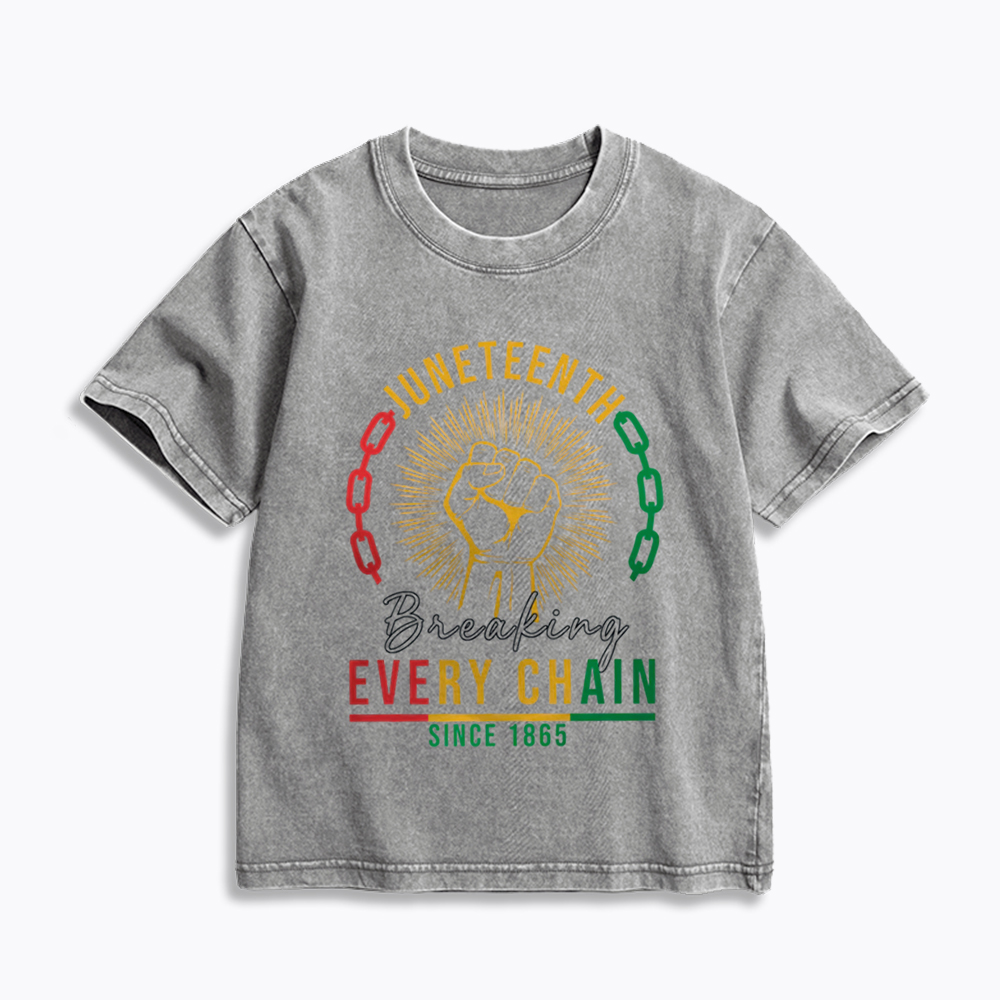 Breaking Every Chain Juneteenth Kids Washed T-Shirt