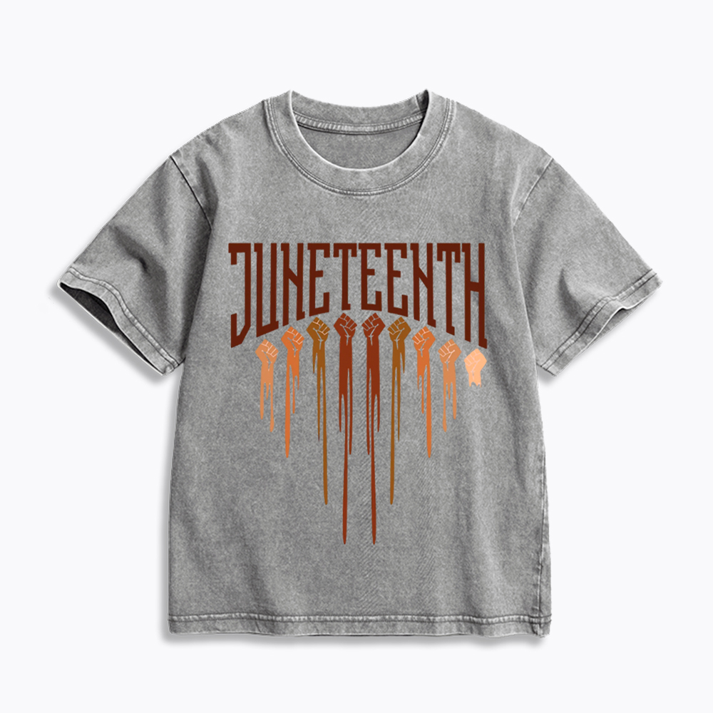 Different Races Skin Juneteenth Kids Washed T-Shirt