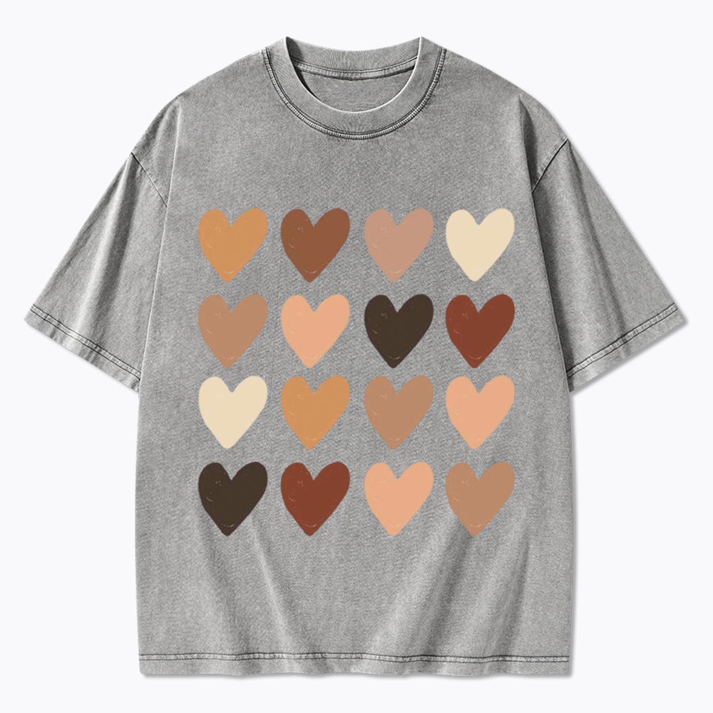 Skin Tone Hearts Racial Equality Washed T-Shirt
