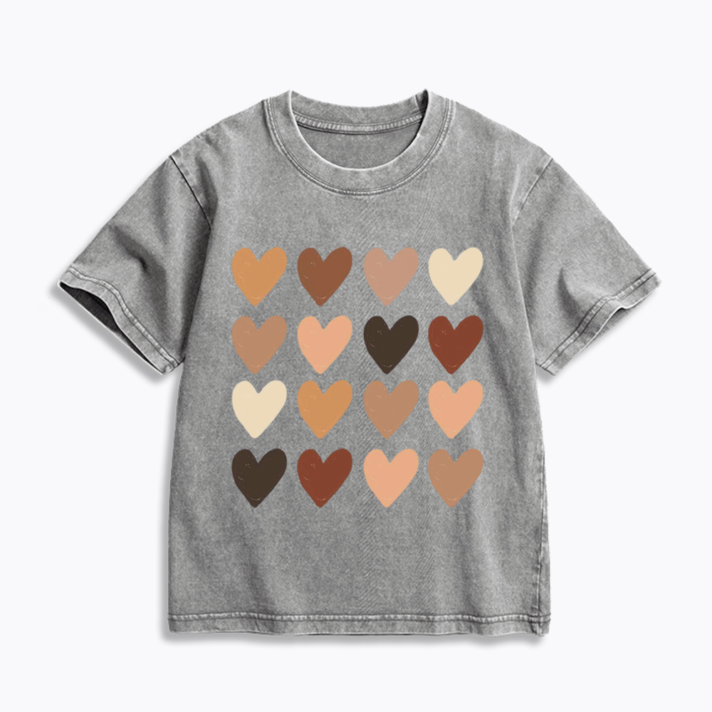 Skin Tone Hearts Racial Equality Kids Washed T-Shirt