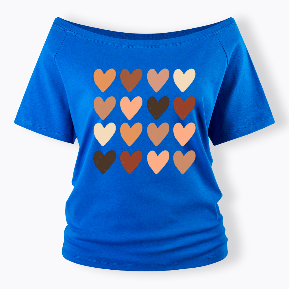Skin Tone Hearts Racial Equality Off Shoulder T-shirt