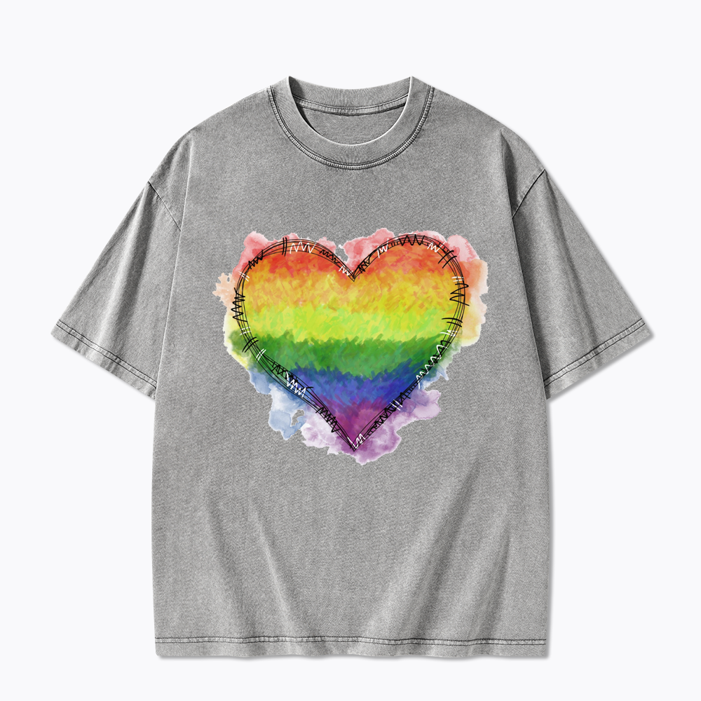 Rainbow Heart Washed T-Shirt
