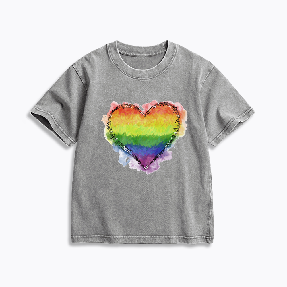 Rainbow Heart Kids Washed T-Shirt