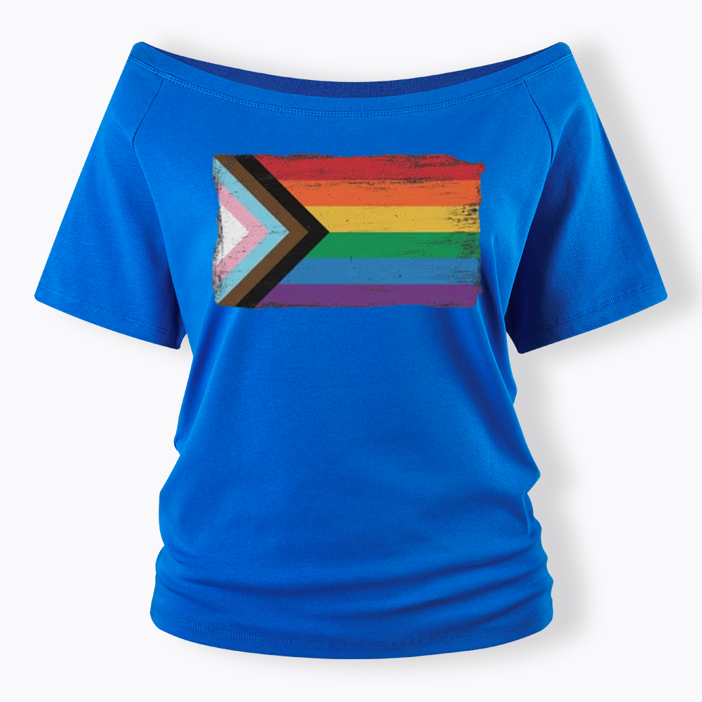 Progress Pride Flag Off Shoulder T-shirt