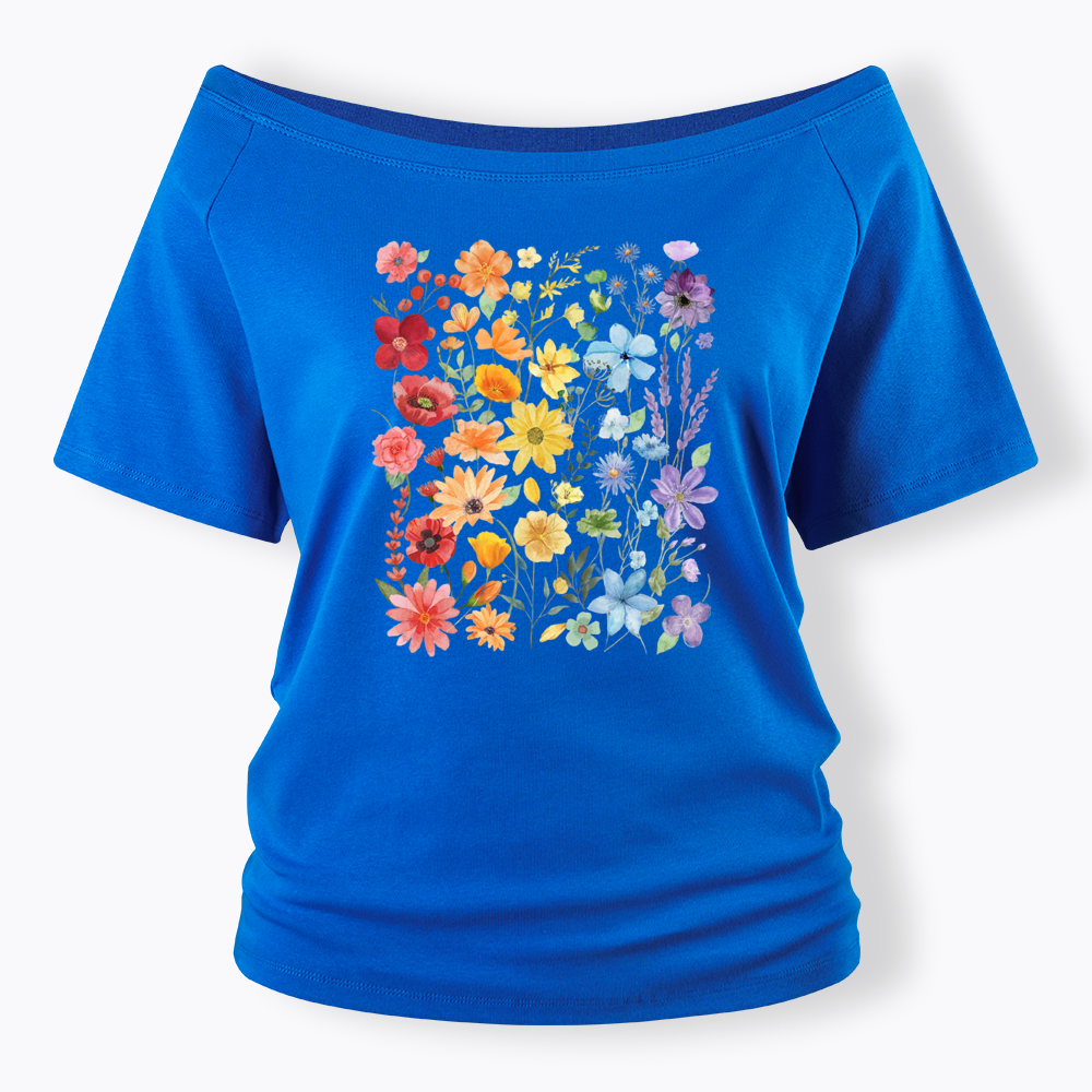 Rainbow Flowers Off Shoulder T-shirt