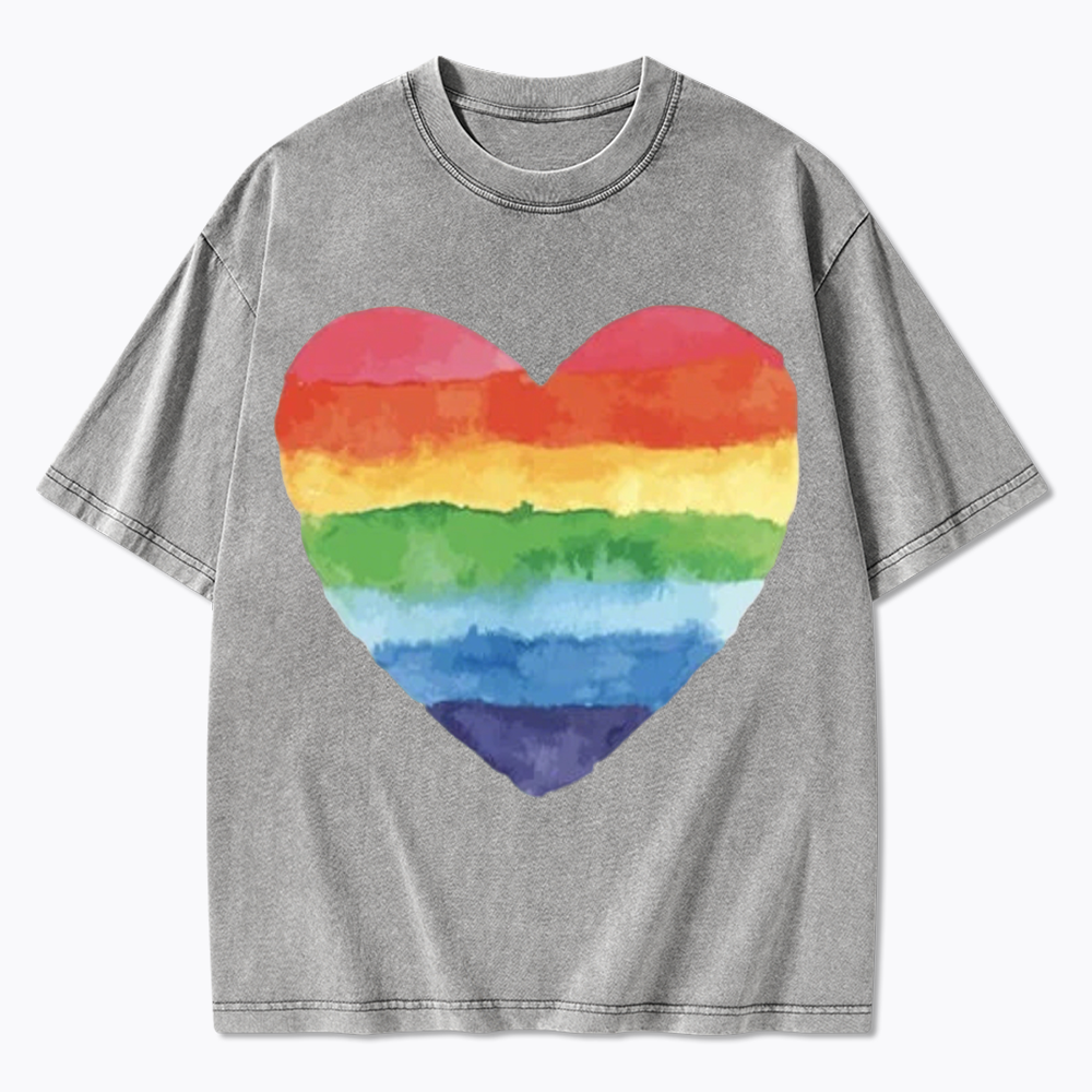 Watercolor Rainbow Heart Washed T-Shirt
