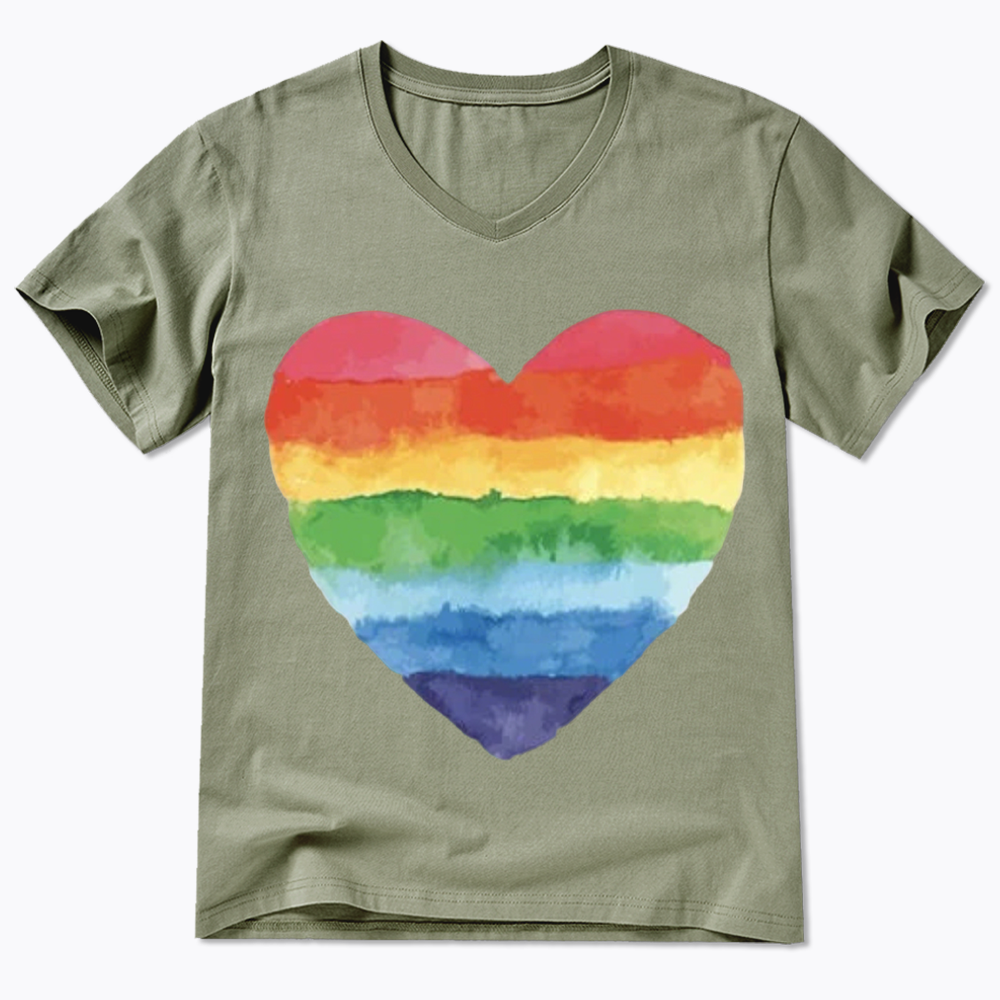 Watercolor Rainbow Heart V-Neck Classic T-Shirt