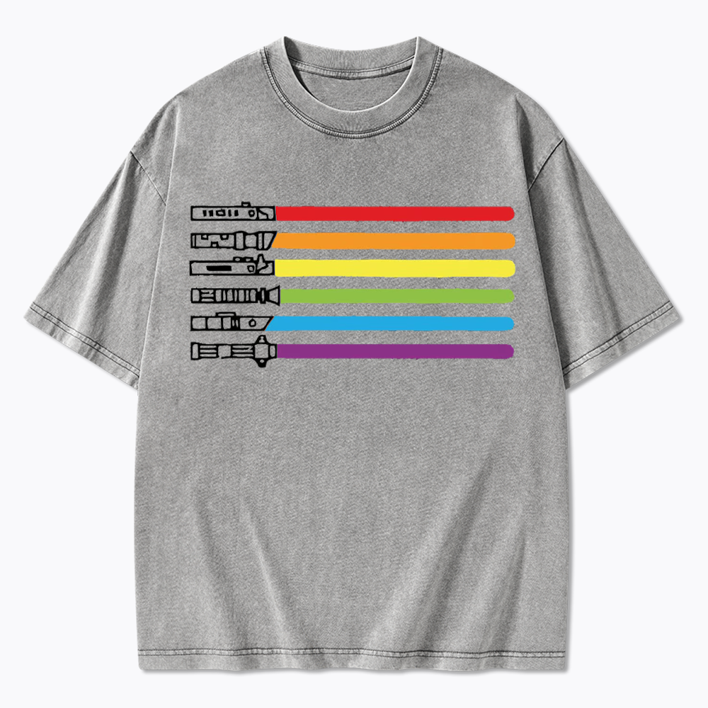 Rainbow Lightsaber Washed T-Shirt