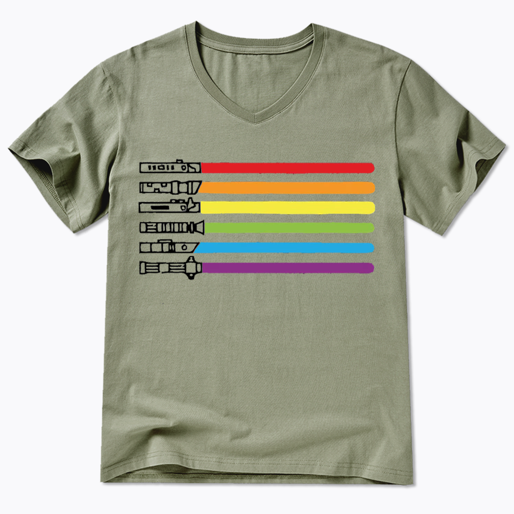Rainbow Lightsaber V-Neck Classic T-Shirt