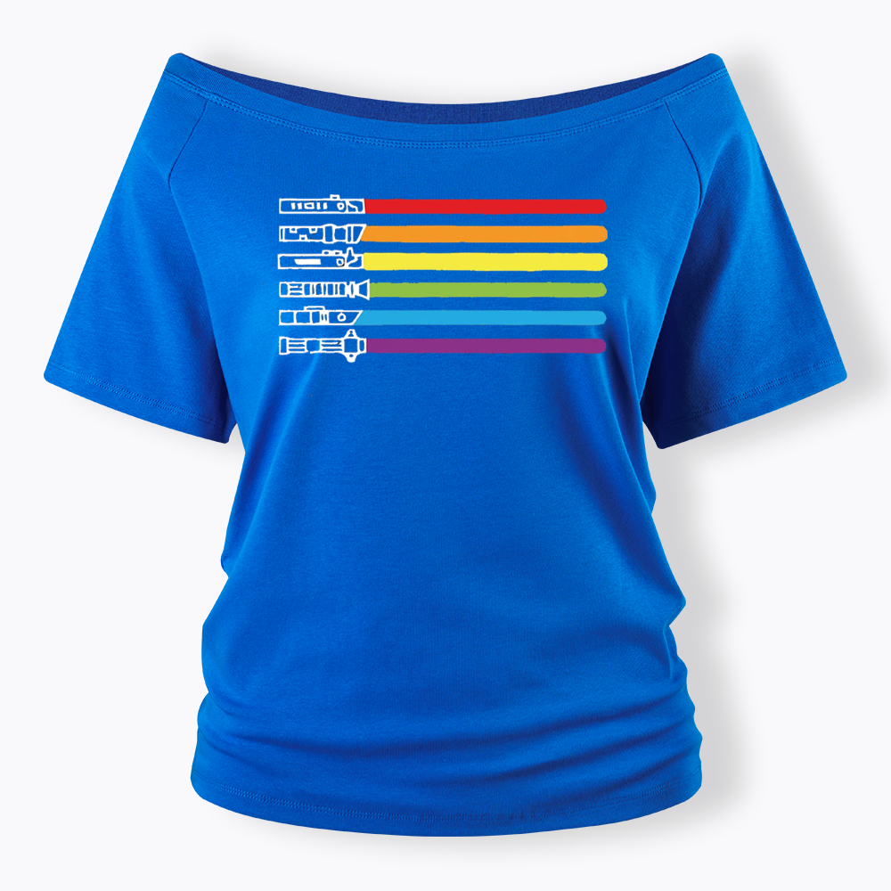 Rainbow Lightsaber Off Shoulder T-shirt