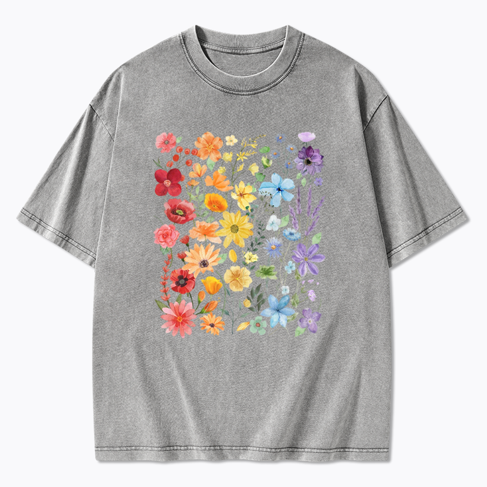 Rainbow Flowers Washed T-Shirt