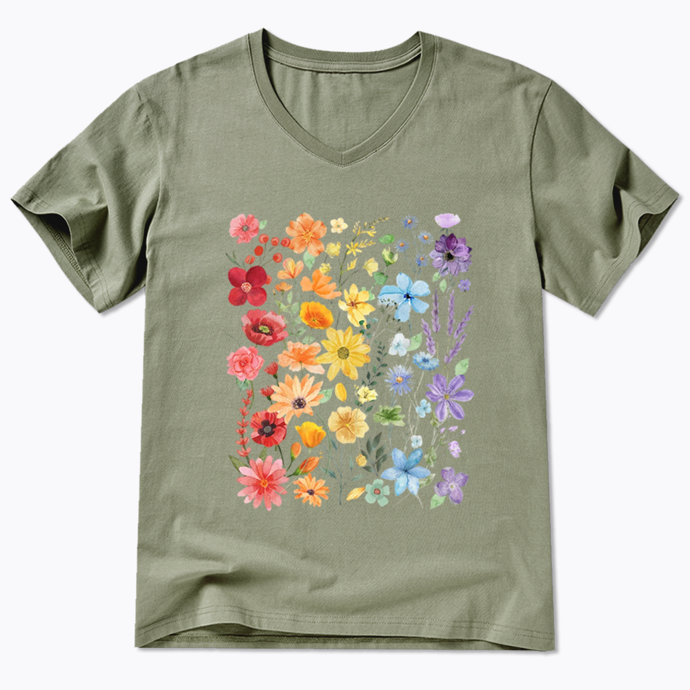 Rainbow Flowers V-Neck Classic T-Shirt