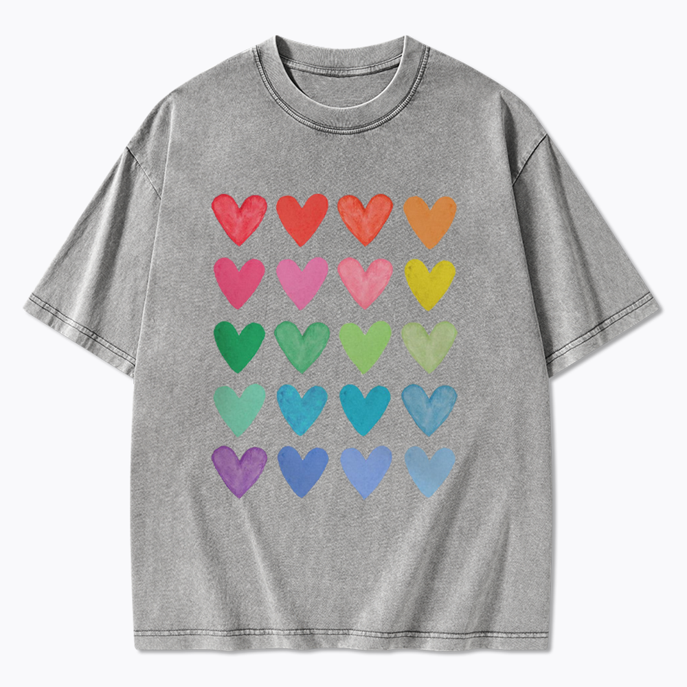 Rainbow Hearts Washed T-Shirt