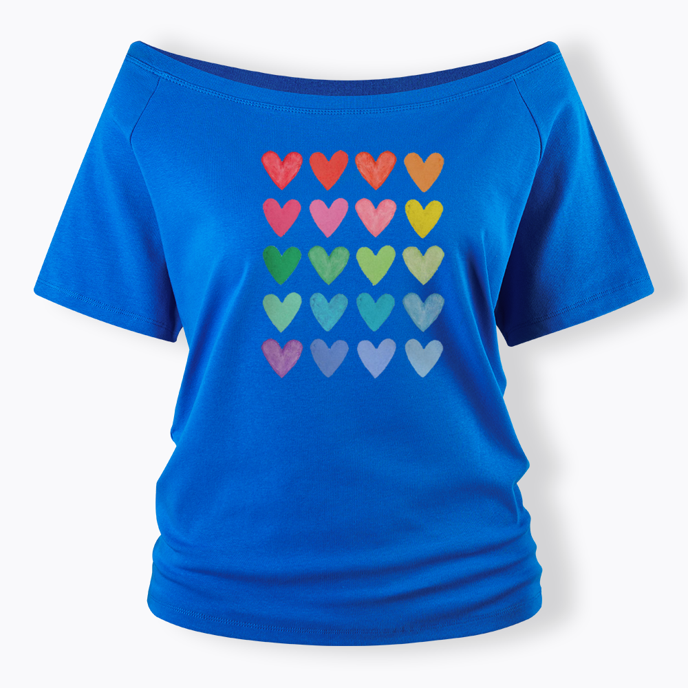 Rainbow Hearts Off Shoulder T-shirt