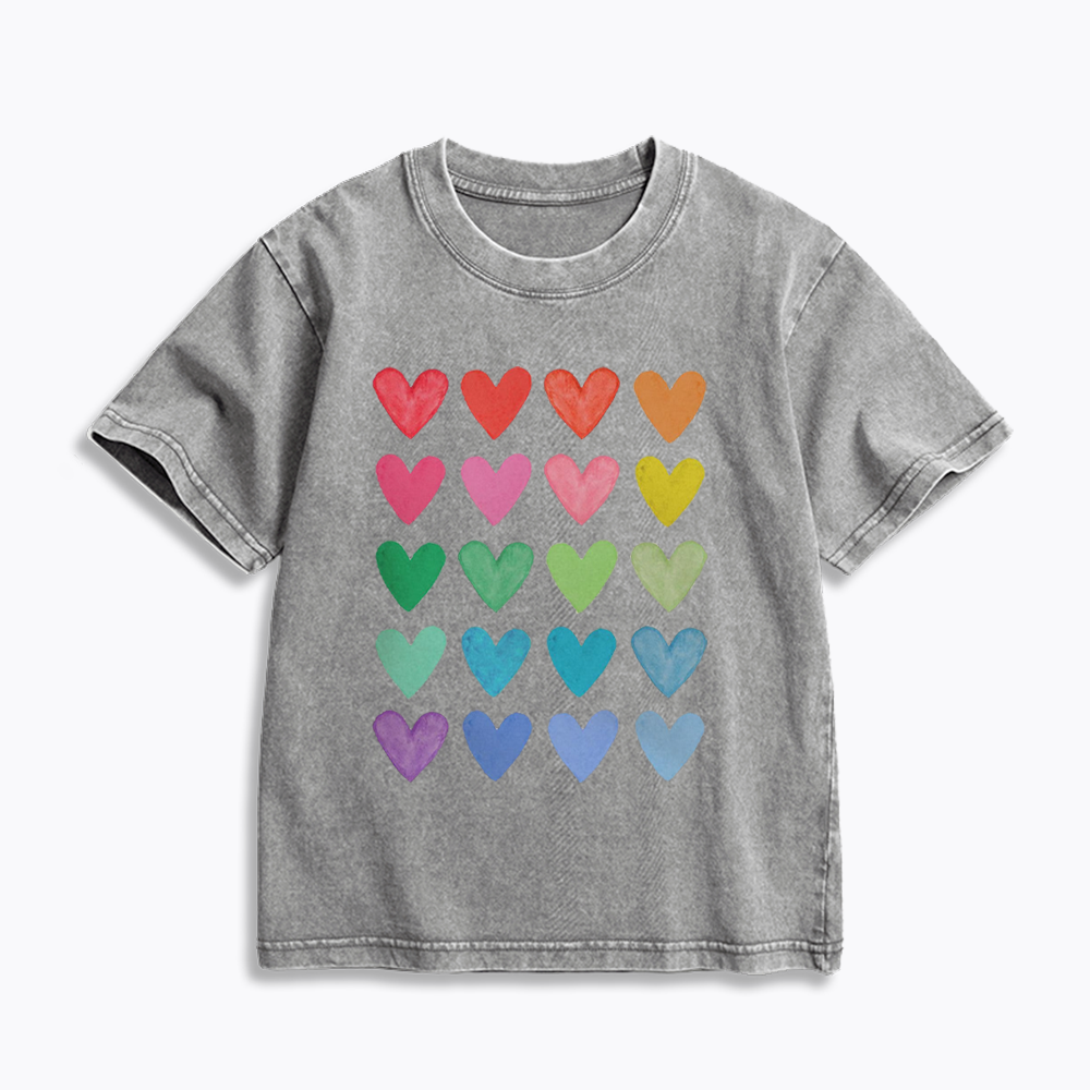 Rainbow Hearts Kids Washed T-Shirt