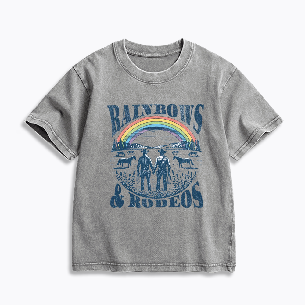 Rainbows Rodeo Kids Washed T-Shirt 