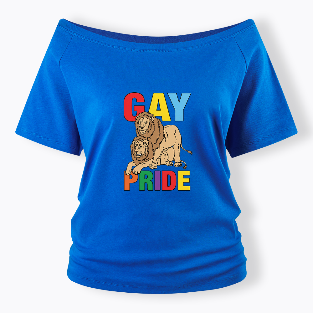 Funny Gay Pride Lion  Off Shoulder T-shirt