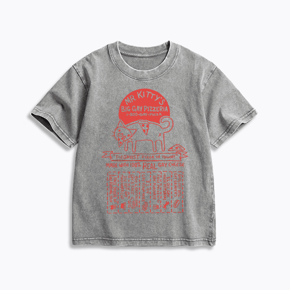 MR. KITTY’S BIG PIZZERIA Kids Washed T-Shirt
