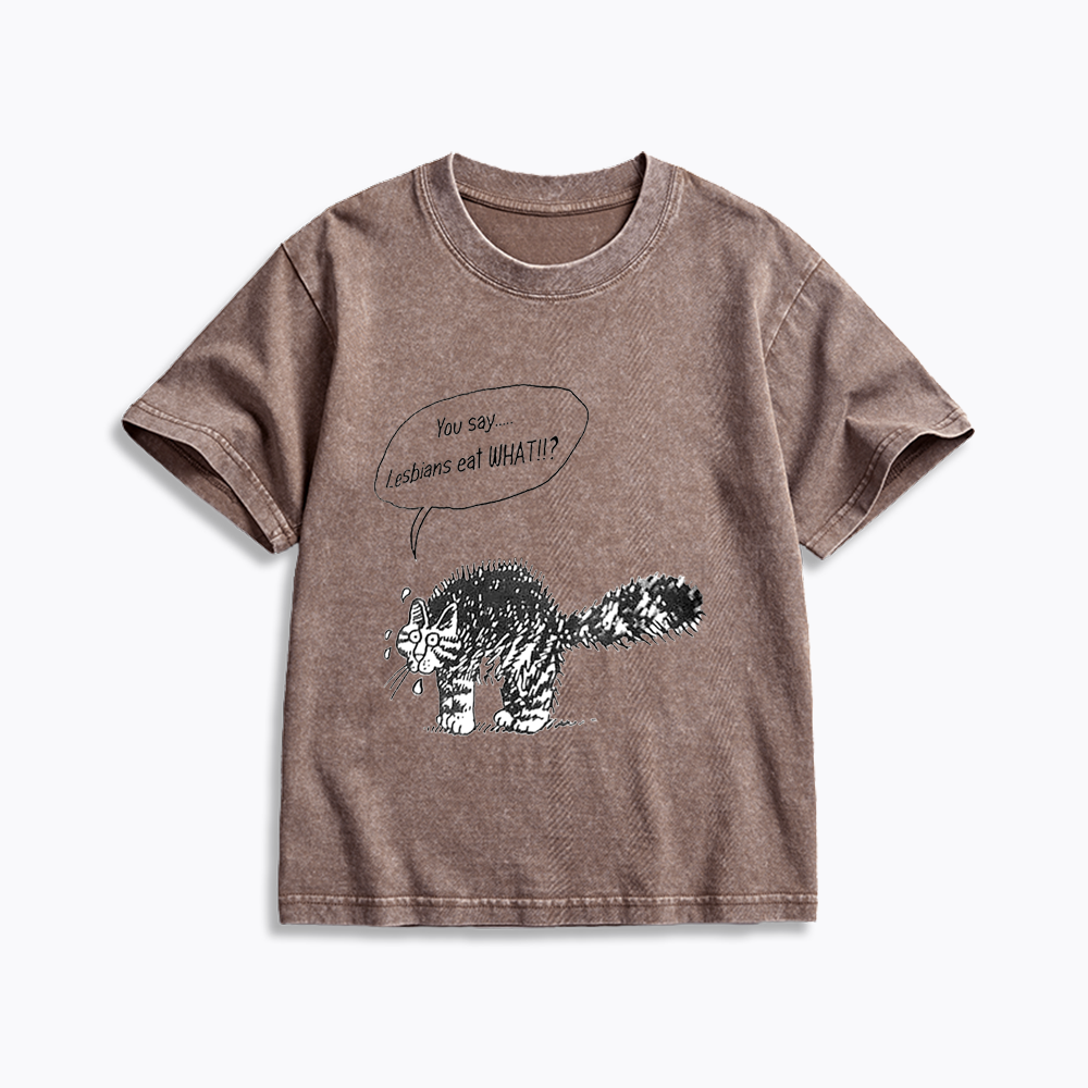 Cartoon Cat Kids Washed T-Shirt