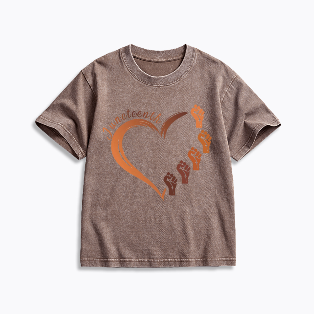 Juneteenth Heart Black Pride Kids Washed T-Shirt